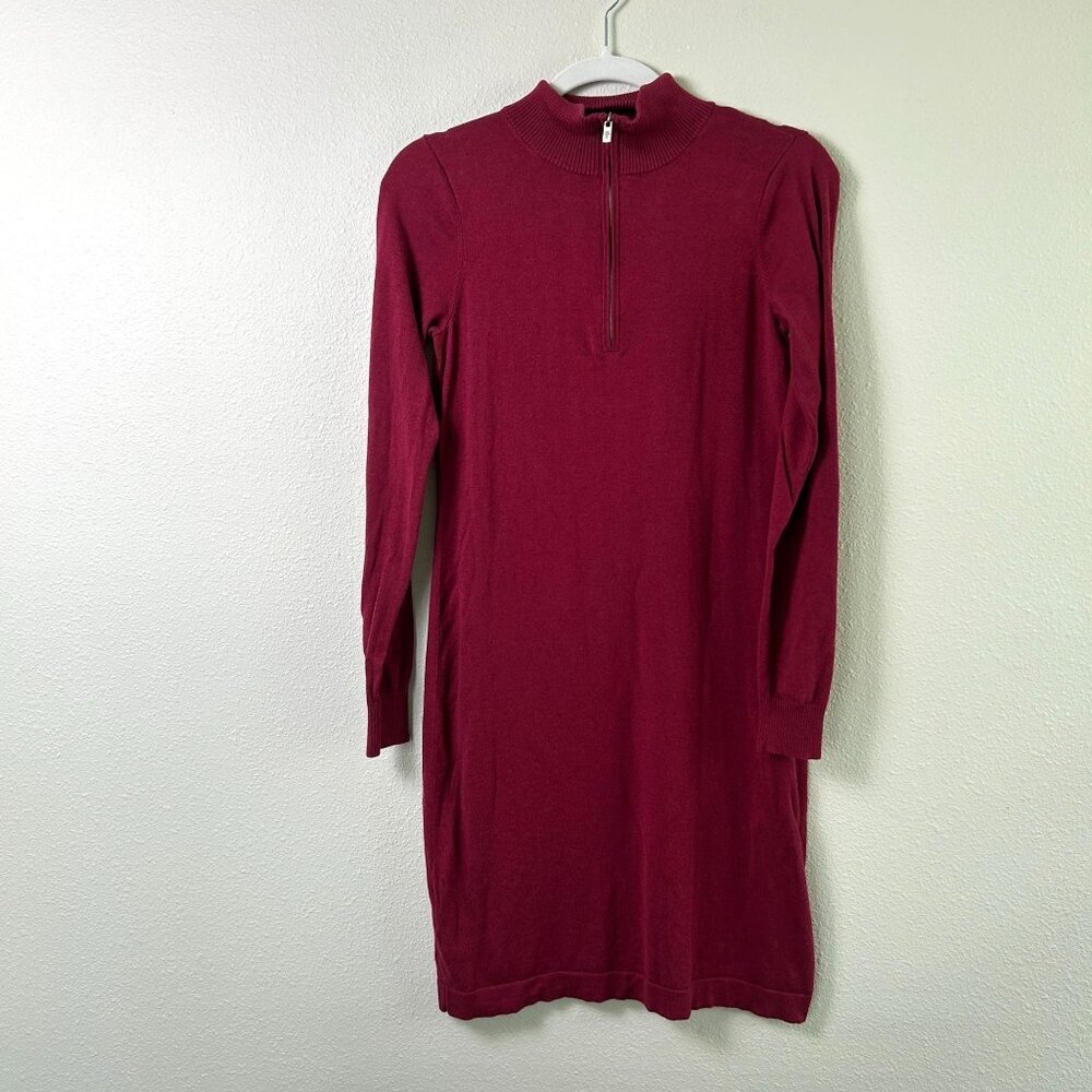 Tommy Bahama Sweater Dress Size‎ XS Burgundy Red Long Sleeve 1/4 Zip Mock Collar
